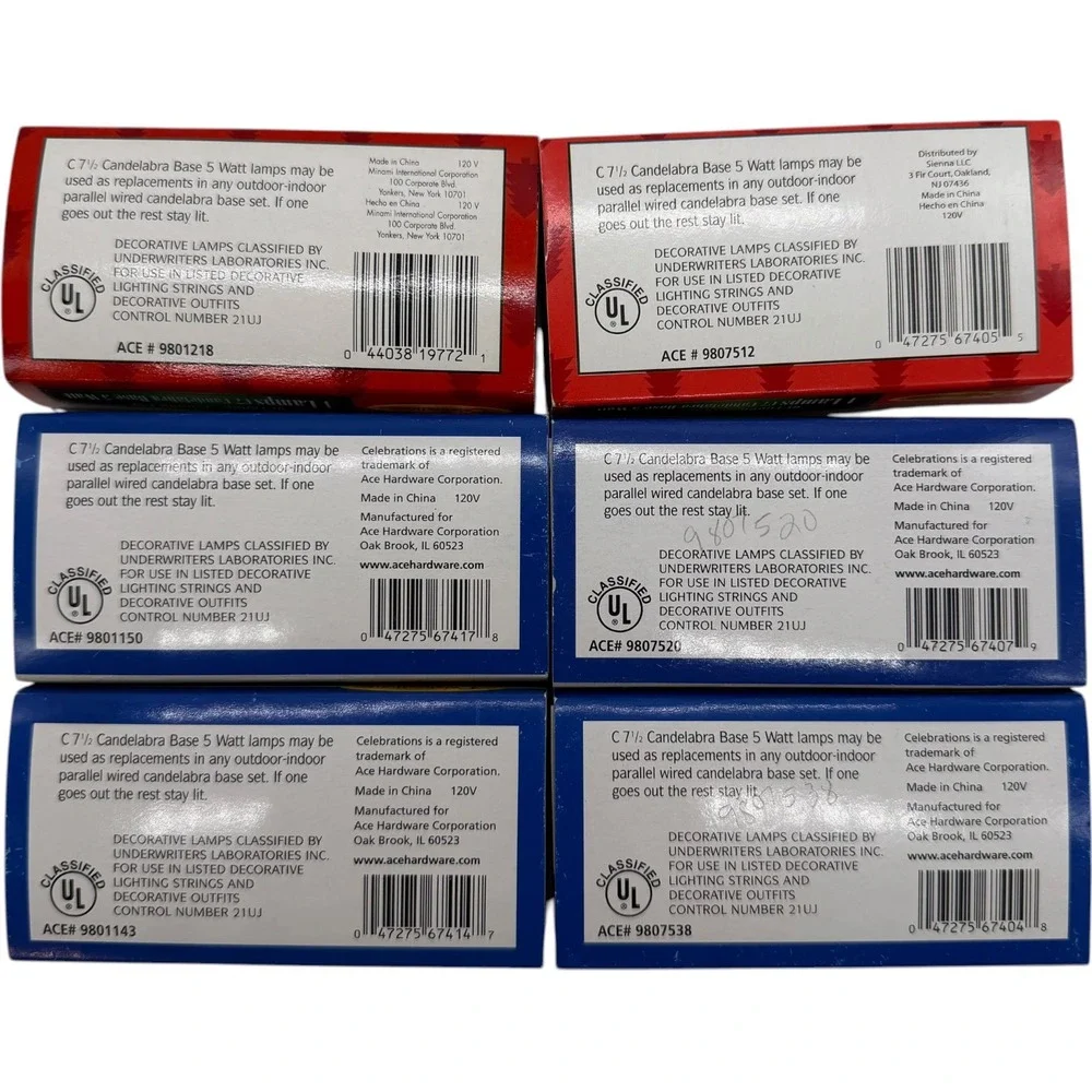 Celebrations C7 Candelabra‎ Base 5 Watt Replacement Bulbs 6 Packs Mixed Used